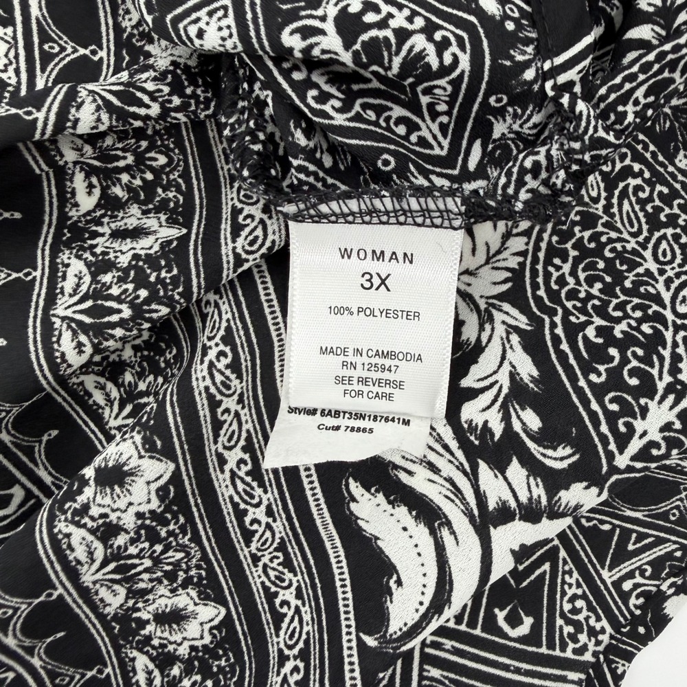 NWT Roz & Ali 3X Black White Boho Paisley Tunic Blouse Plus Size Flowy‎ - Picture 6 of 11